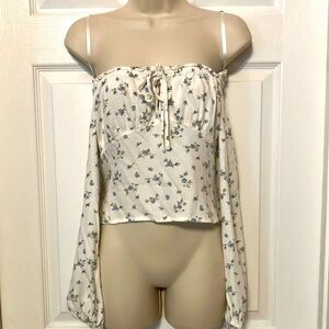 wild fable Cream Floral Off-Shoulder Tie-Front Crop Top